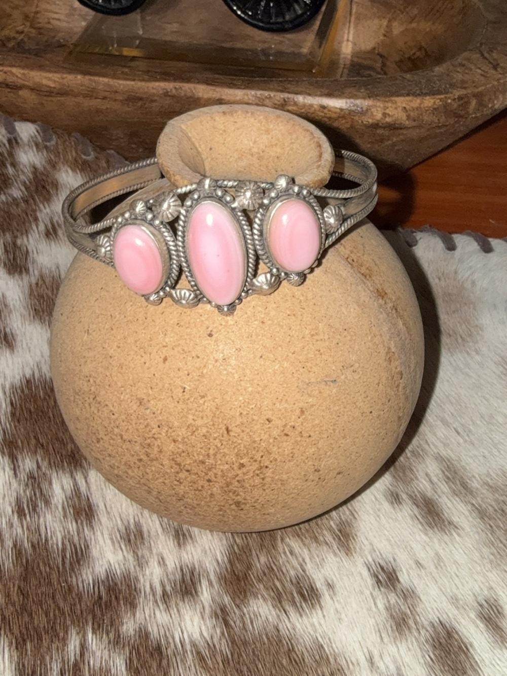 Sterling Silver Pink Conch Cuff Bracelet